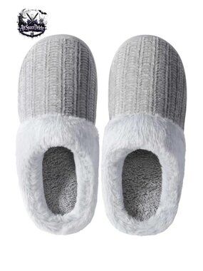 Womens Memory Foam Fuzzy Slippers Knitted Slip-On House Shoes